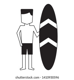 man in short with surfboard vacations vector illustration