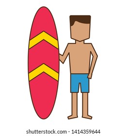 man in short with surfboard vacations vector illustration