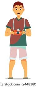 man in shorts with a camera