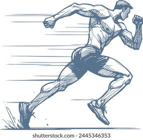 hombre en pantalones cortos corriendo en la competición dibujo de bocetos de Vector