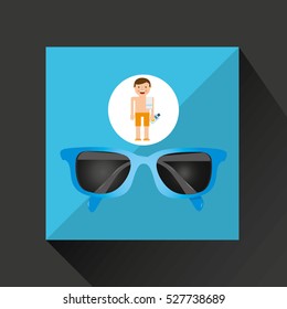 Man Shorts Sunglasses Towel Beach Vacations Vector Illustration Eps 10