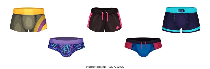 Man Shorts and Swimming Trunks as Underwear and Beach Clothes Vector Set