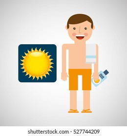 man shorts towel beach vacations sun vector illustration eps 10