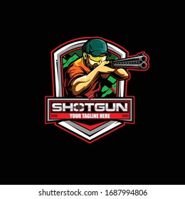 Man Shot The Shotgun Vector Sport Badge Logo Template