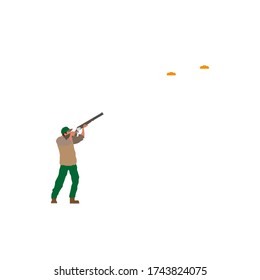man with shotgun practicing clay pigeon shooting. Vector illustration for web and mobile design.
