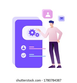 Man should can be manage his own finance. He should manage the income and outcome with balance. Vector illustration with simple purple style 