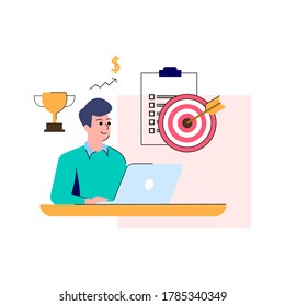 A man should set a goals to achieve what his target so he will get much money come. Vector Illustration with simple style