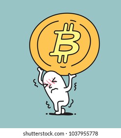 A man shoulder a coin, Vector cartoon concept art.