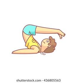 Man In Shoulder Stand Yoga Pose Flat Outlined Pale Color Funny Drawing Isolated On White Background