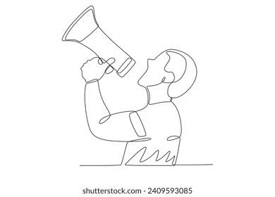 A man shouted with his megaphone. Speak up one-line drawing