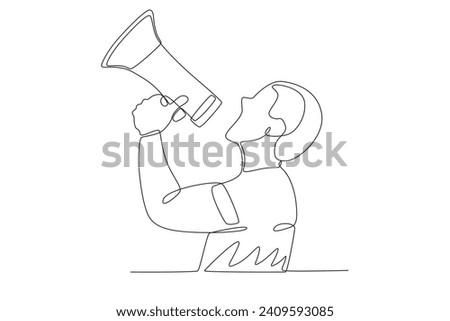 A man shouted with his megaphone. Speak up one-line drawing