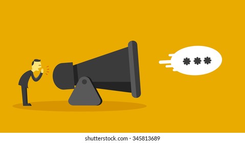 man shouting big speaker