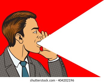 Man shouting with his hand in the face pop art style vector illustration. Human illustration. Comic book style imitation. Vintage retro style. Conceptual illustration
