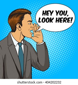 Man shouting with his hand in the face pop art style vector illustration. Human illustration. Comic book style imitation. Vintage retro style. Conceptual illustration