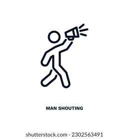 man shouting icon. Thin line man shouting icon from behavior and action collection. Outline vector isolated on white background. Editable man shouting symbol can be used web and mobile