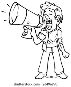 Man shouting into megaphone.