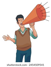 A man shouting loudly on a speaker
