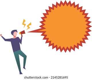 A man shouting with a megaphone, a speech bubble