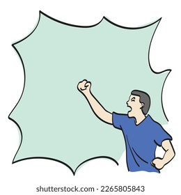 man shouting on copy space illustration vector hand drawn isolated on white background line art.