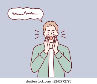 man with shouting pose. man  screaming with hands near mouth. Hand drawn style vector design illustrations.