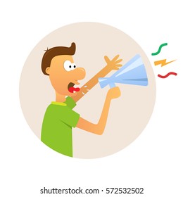 man shouting through a megaphone
