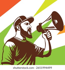 Mann schreit durch Megaphon-Illustration - Protest, Ankündigung, Kampagnenkunst
