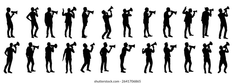 man shouting with using megaphone silhouette