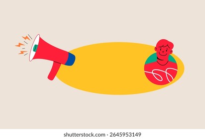 Man shoutout insert text. Colorful vector illustration
