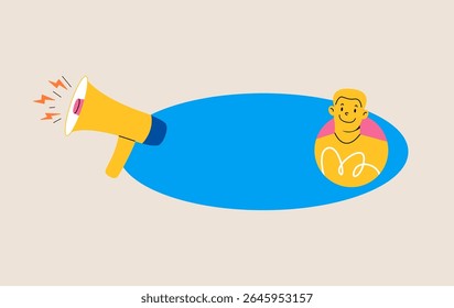 Man shoutout insert text. Colorful vector illustration
