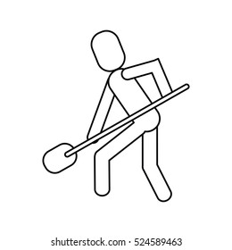 man shovel digging work construction outline