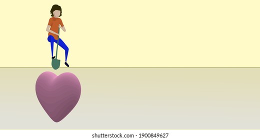 Man with shovel and heart, illustration looking for love or old love that is blooming again. easy to use and customize. vector design.