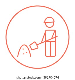 Man With Shovel And Hill Of Sand Line Icon.