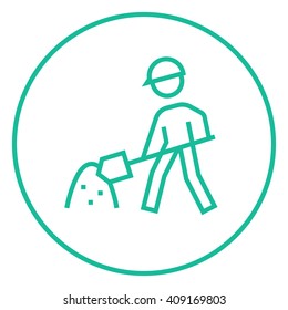 Man With Shovel And Hill Of Sand Line Icon.