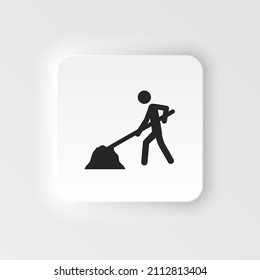 Man with shovel and hill of sand neumorphic icon. Construction tools neumorphic icons universal set for web and mobile