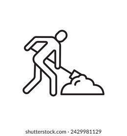 Man with shovel icon. Worker flat sign design. Engineer symbol pictogram. Man snow cleaning icon. Gardener UX UI icon.