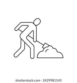 Man with shovel icon. Worker flat sign design. Engineer symbol pictogram. Man snow cleaning icon. Gardener UX UI icon.