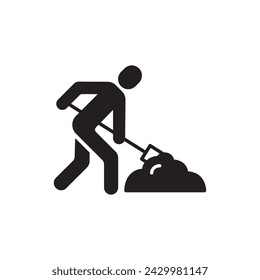 Man with shovel icon. Worker flat sign design. Engineer symbol pictogram. Man snow cleaning icon. Gardener UX UI icon.