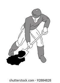 man with shovel on white background, vector illustration