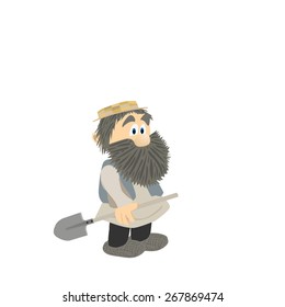 Man with shovel standing. Vector illustration