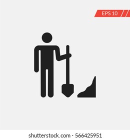 Man with shovel vector icon