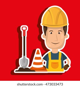 man shovel warning construction vector illustration design