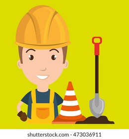 man shovel warning construction vector illustration design