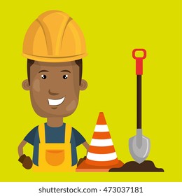 man shovel warning construction vector illustration design