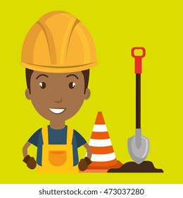 man shovel warning construction vector illustration design
