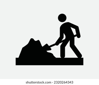 Man Shoveling Icon. Shovel Construction Dig Digging Building Construction Site Worker. Black White Sign Symbol Artwork Graphic Clipart EPS Vector