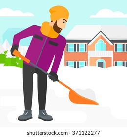 Man shoveling and removing snow.