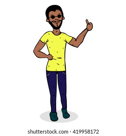 man show hand with thumb up vector colorized