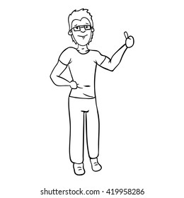 man show hand with thumb up vector contour