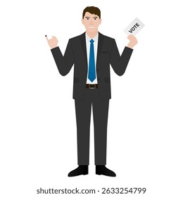 Man Show his Little Finger with Purple Ink and Voting Paper. Election in Indonesia. Election Concept. Vector Illustration.