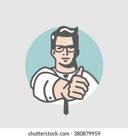 Man show like. Man gesturing by hands thumbs-up.